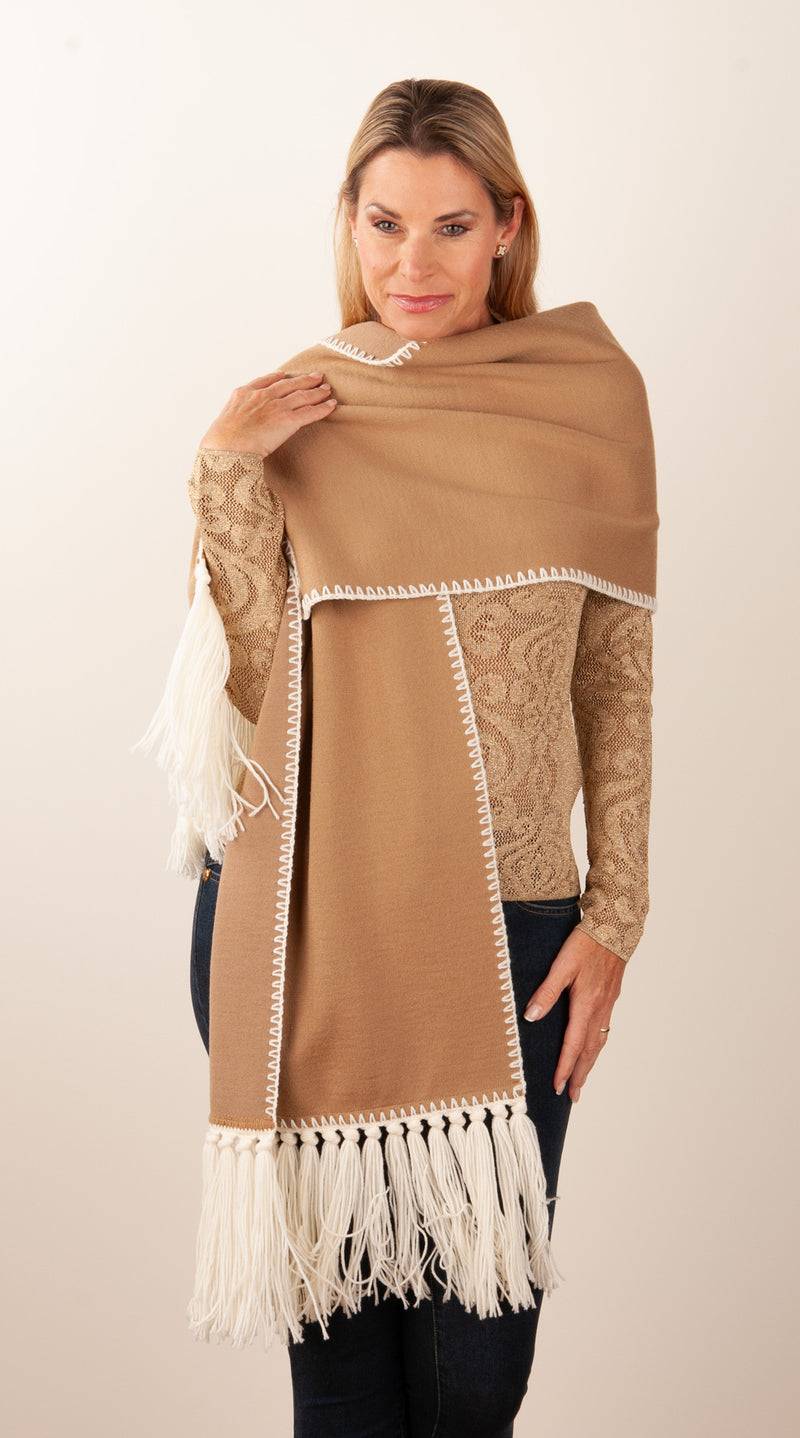 Luisa Spagnoli Schal Camel | Weiß Schlussverkauf
