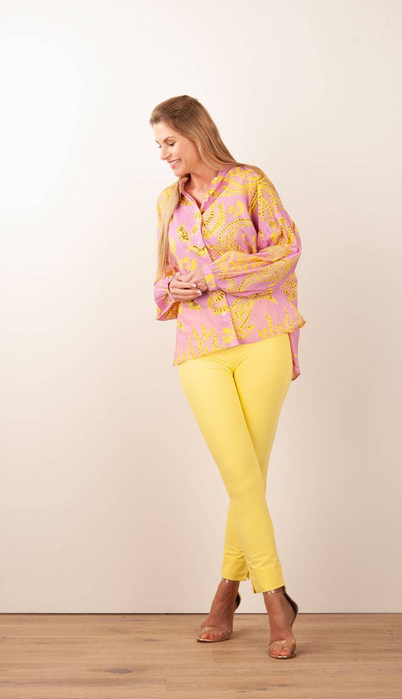 IVI Collection Blusenshirt Rosa | Gelb Lagerräumung
