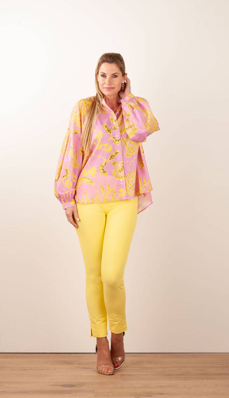 IVI Collection Blusenshirt Rosa | Gelb Lagerräumung