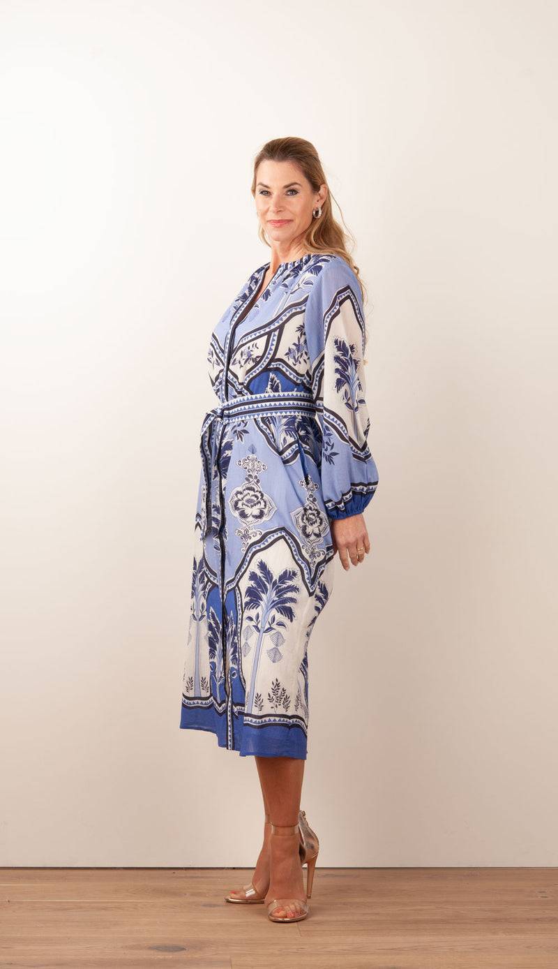 IVI Collection Kleid Creme | Blau Top Angebot