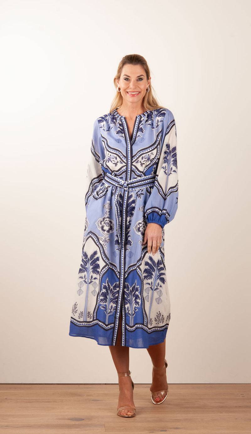 IVI Collection Kleid Creme | Blau Top Angebot