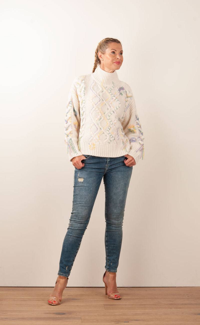 Paschwork Pullover Offwhite | Flieder | Gelb | Puder Schlussverkauf