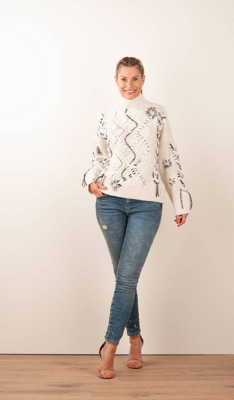 Paschwork Pullover Offwhite | Schwarz | Grau Fabrikverkauf