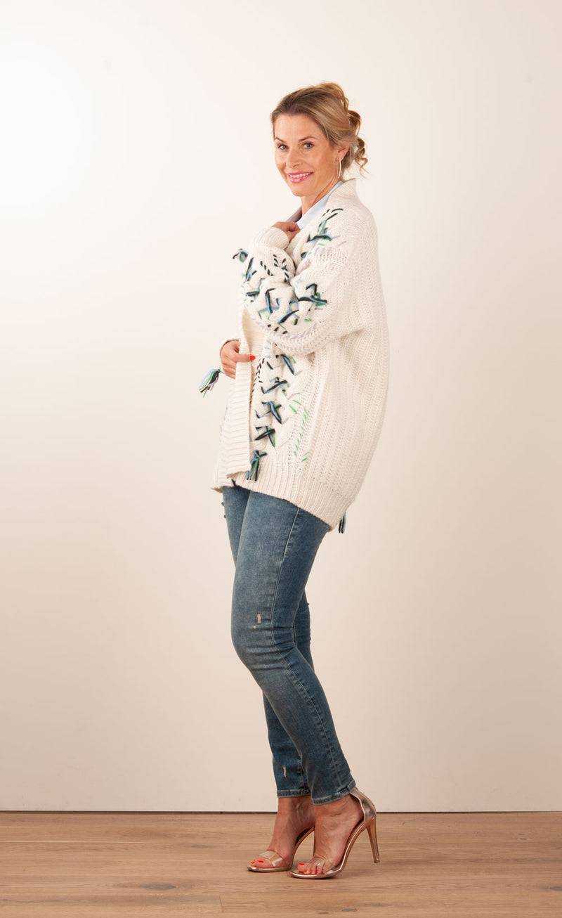 Paschwork Strickjacke Offwhite | Schwarz | Grün Meist gekauft