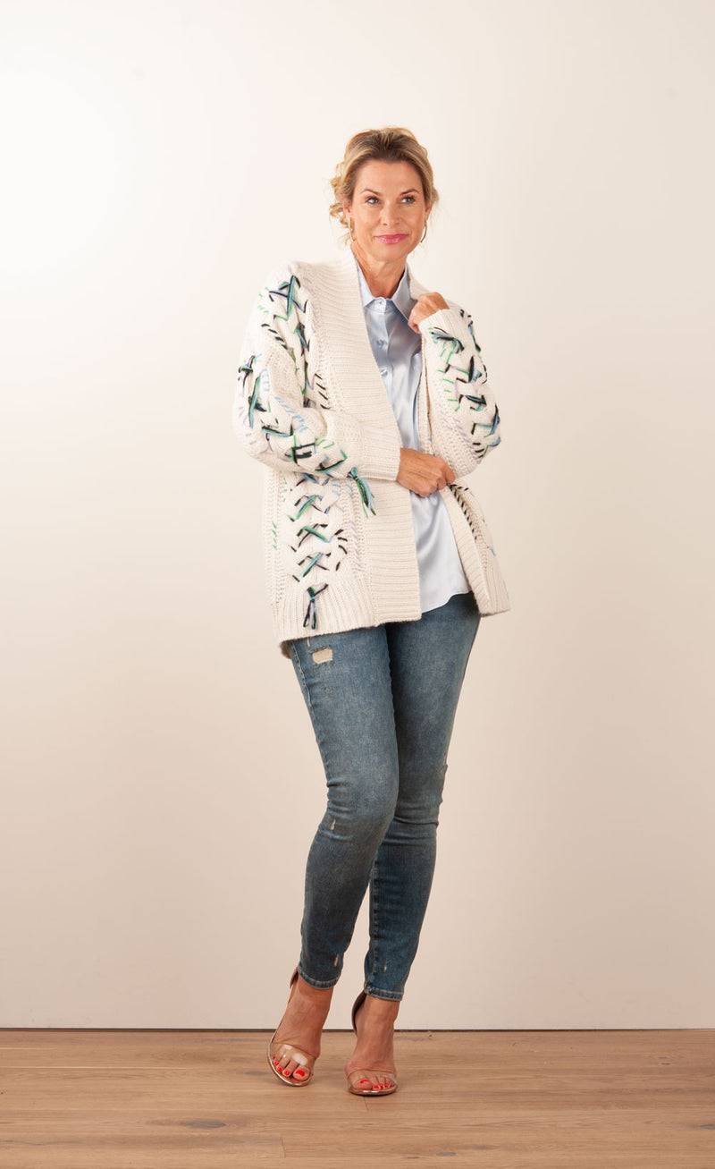 Paschwork Strickjacke Offwhite | Schwarz | Grün Meist gekauft