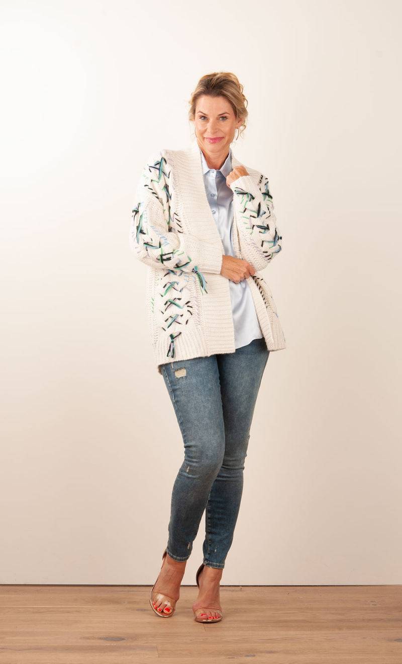 Paschwork Strickjacke Offwhite | Schwarz | Grün Meist gekauft