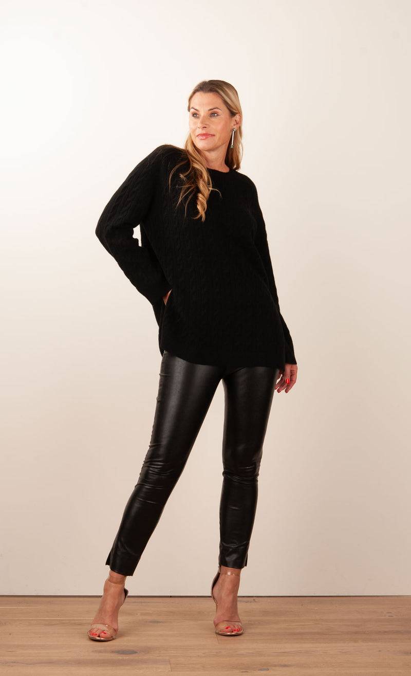 fleur Kaschmir Pullover „Zopfstrick“ Schwarz Lagerräumung