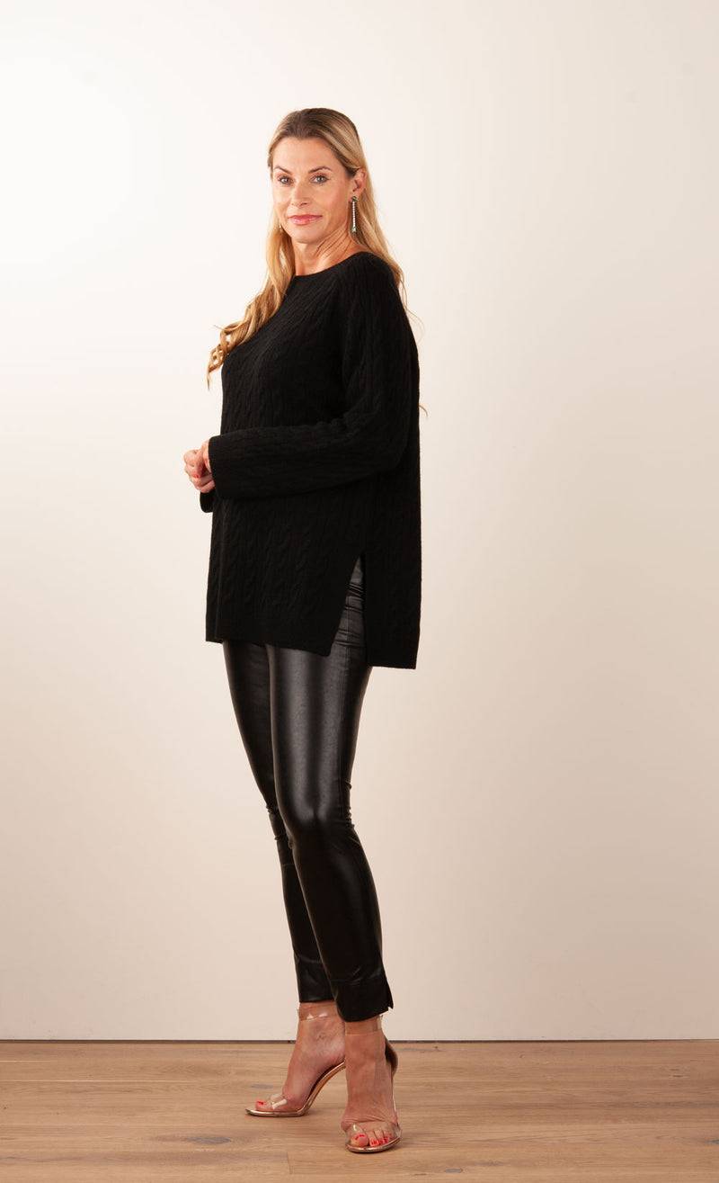 fleur Kaschmir Pullover „Zopfstrick“ Schwarz Lagerräumung