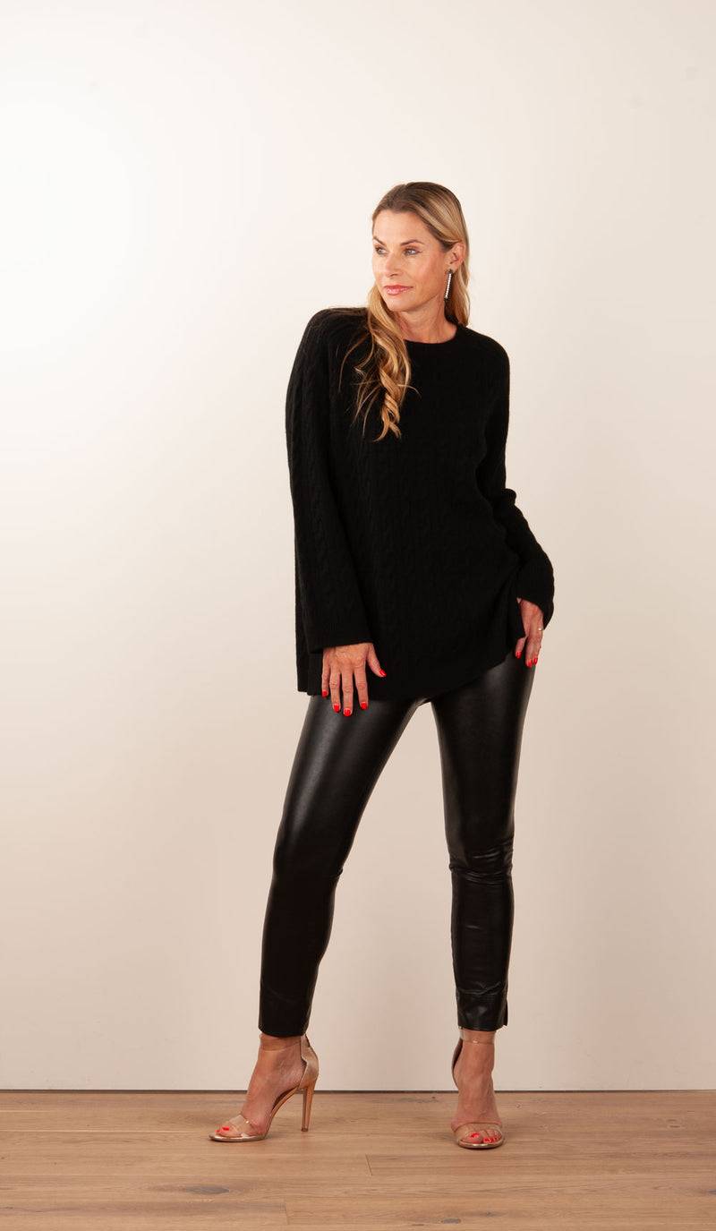 fleur Kaschmir Pullover „Zopfstrick“ Schwarz Lagerräumung