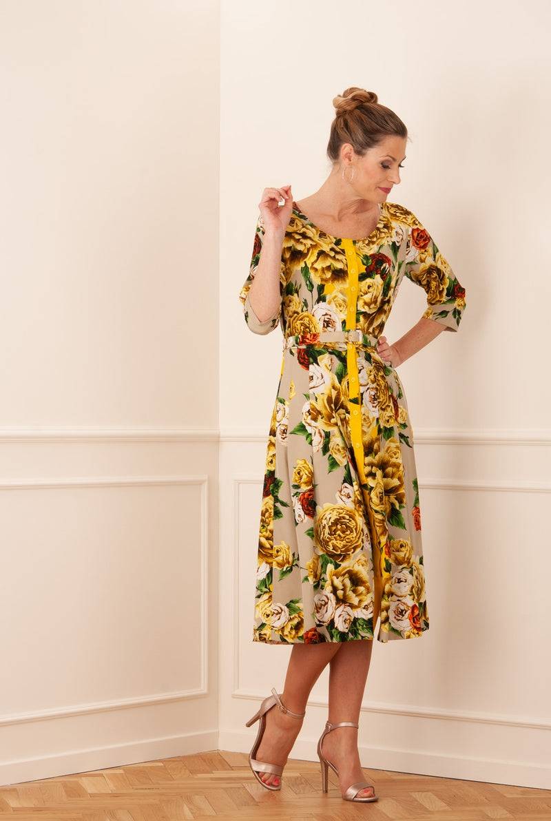 Samantha Sung Kleid „Audrey“ Gelb | Grün | Taupe Schlussverkauf