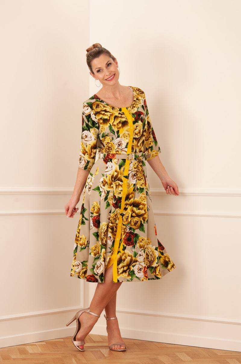 Samantha Sung Kleid „Audrey“ Gelb | Grün | Taupe Schlussverkauf