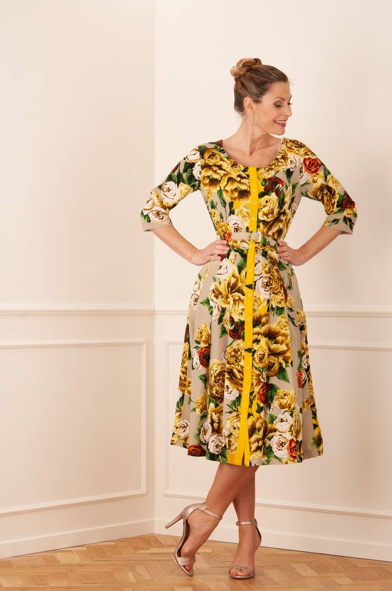 Samantha Sung Kleid „Audrey“ Gelb | Grün | Taupe Schlussverkauf