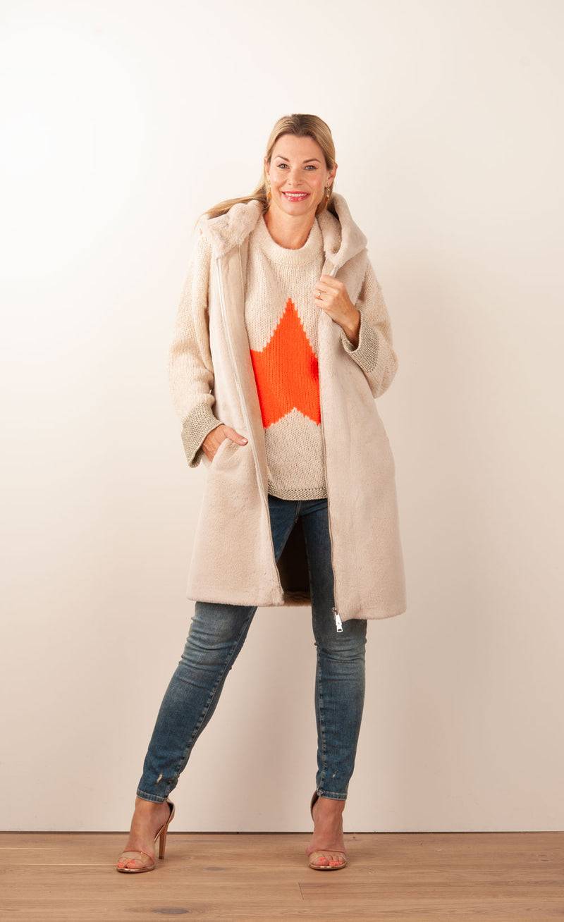 Glox Fake-Fur-Mantel/Weste Beige 50% Rabatt mit kostenlosem Versand