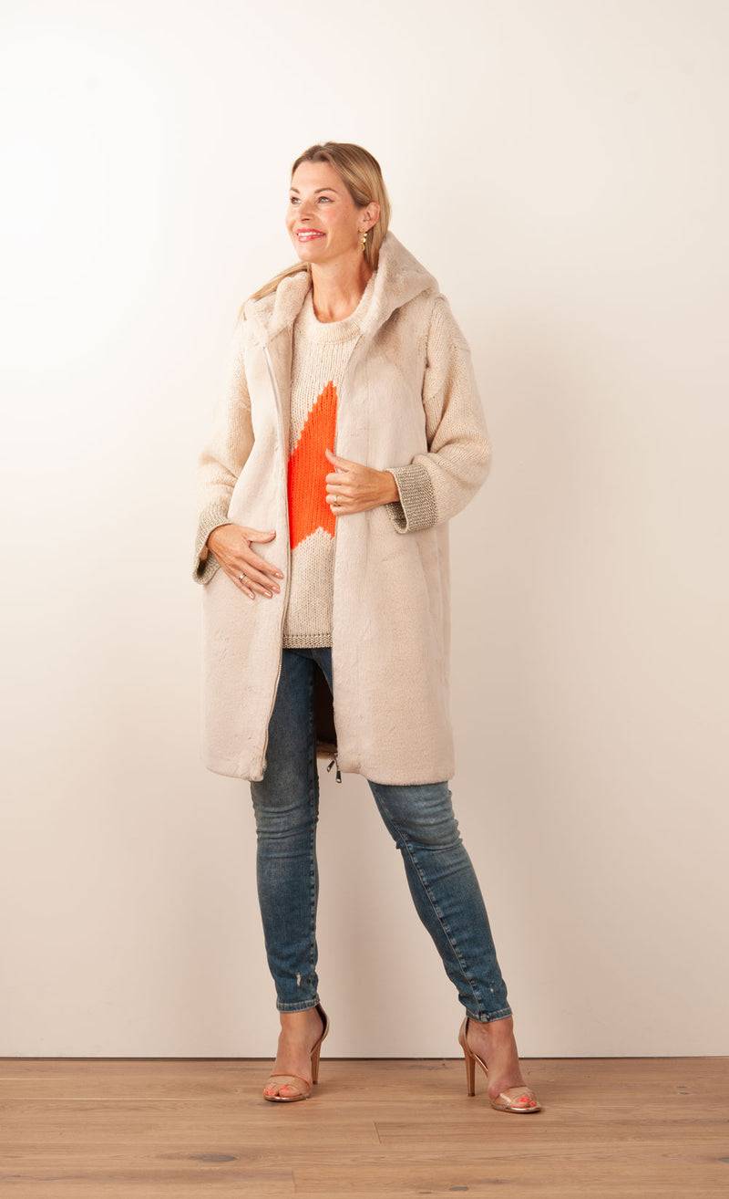Glox Fake-Fur-Mantel/Weste Beige 50% Rabatt mit kostenlosem Versand