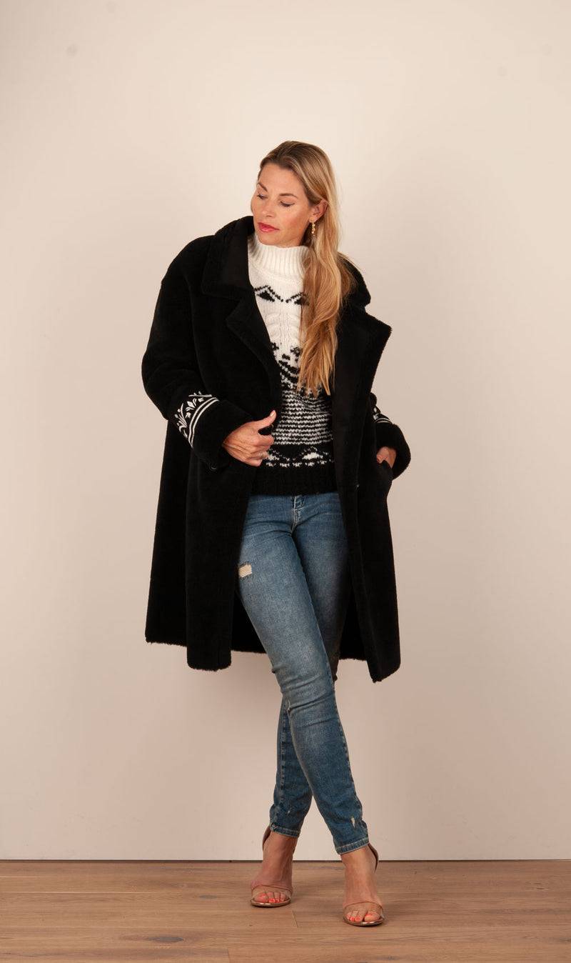 Glox Fake-Fur-Mantel Schwarz Clearance-Verkauf