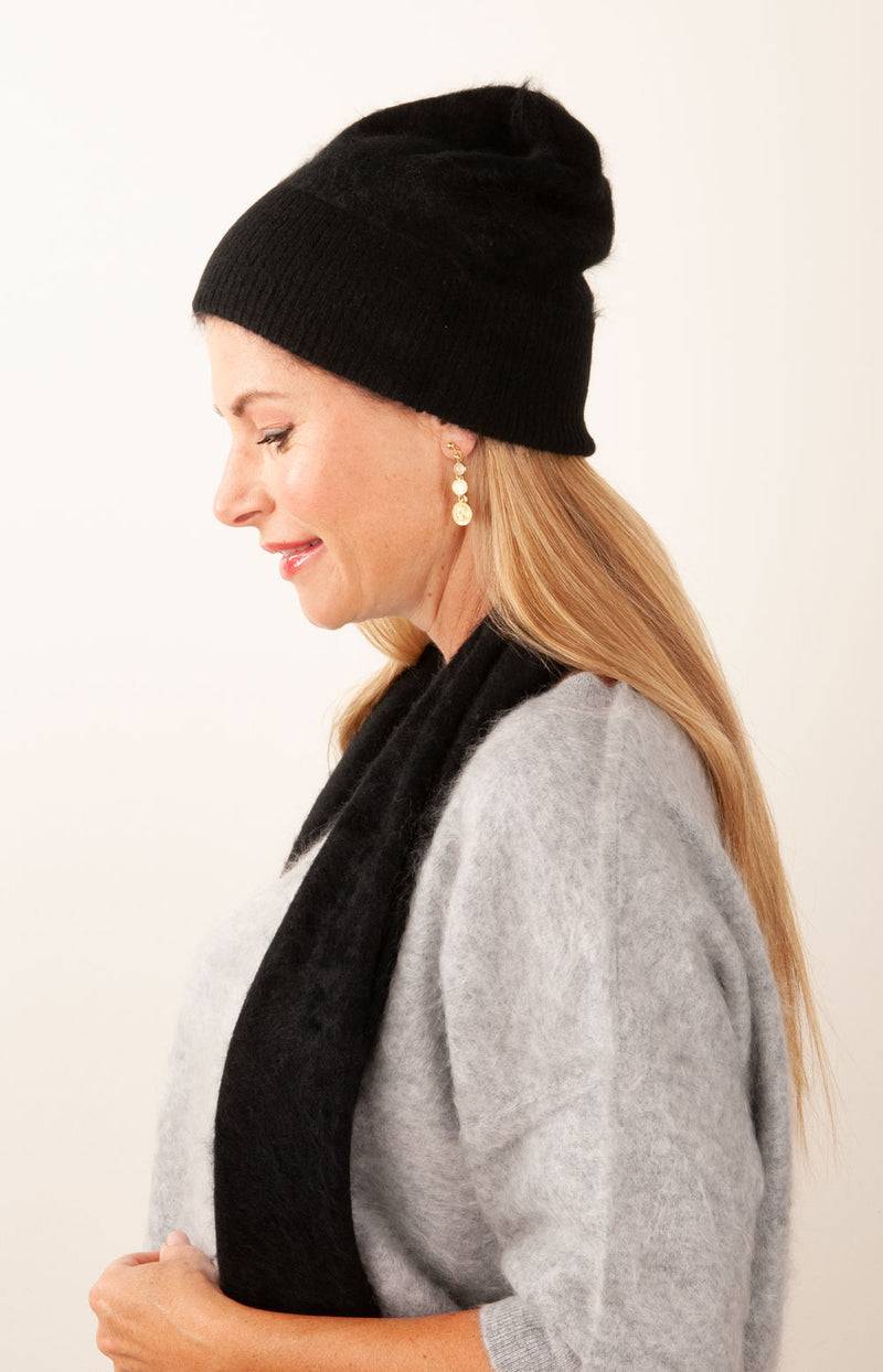 fleur Kaschmir Mütze Schwarz Neueste Stile