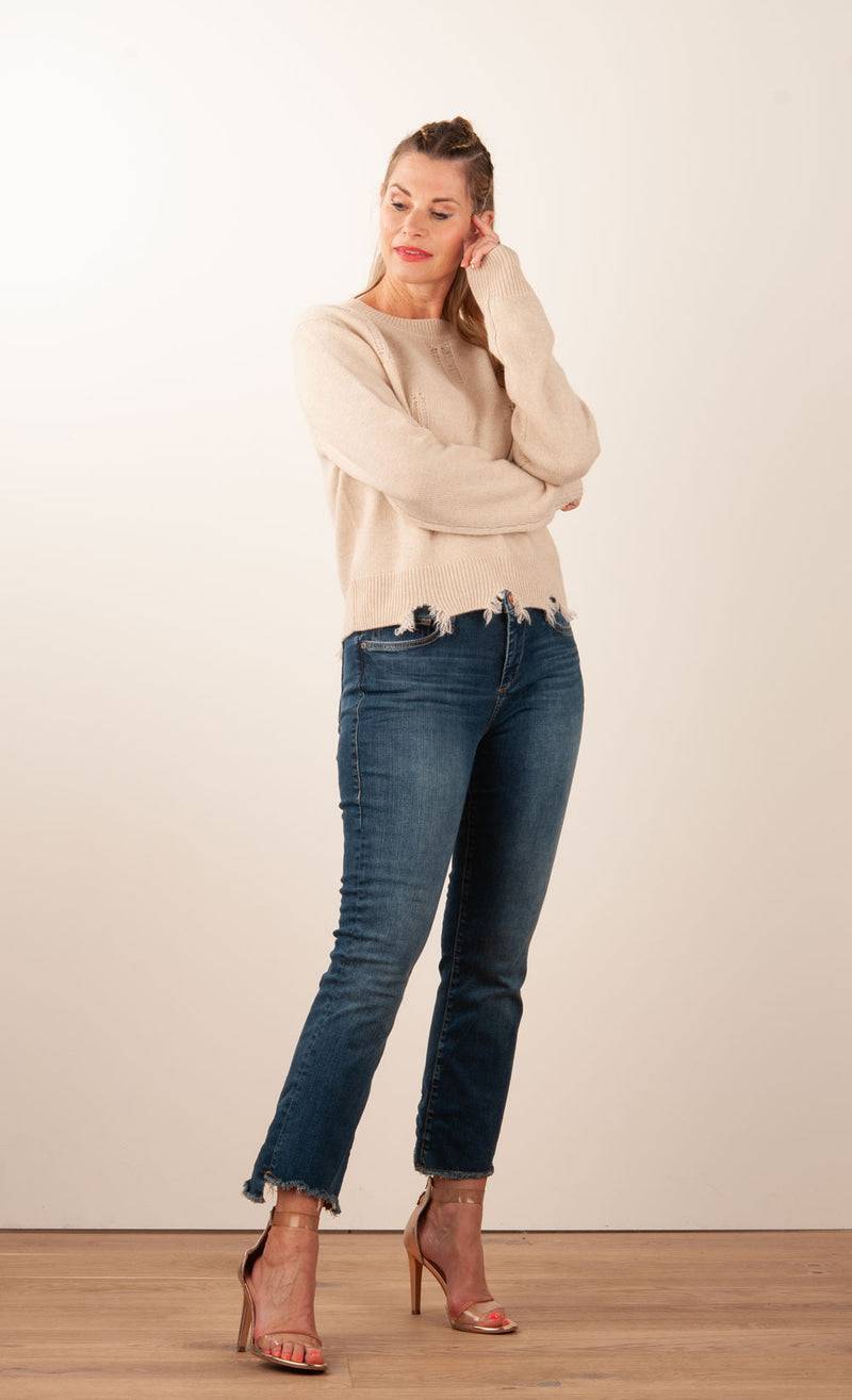 Kujten Kaschmir Pullover „Destroyed“ Beige Discount Store für neue Produkte