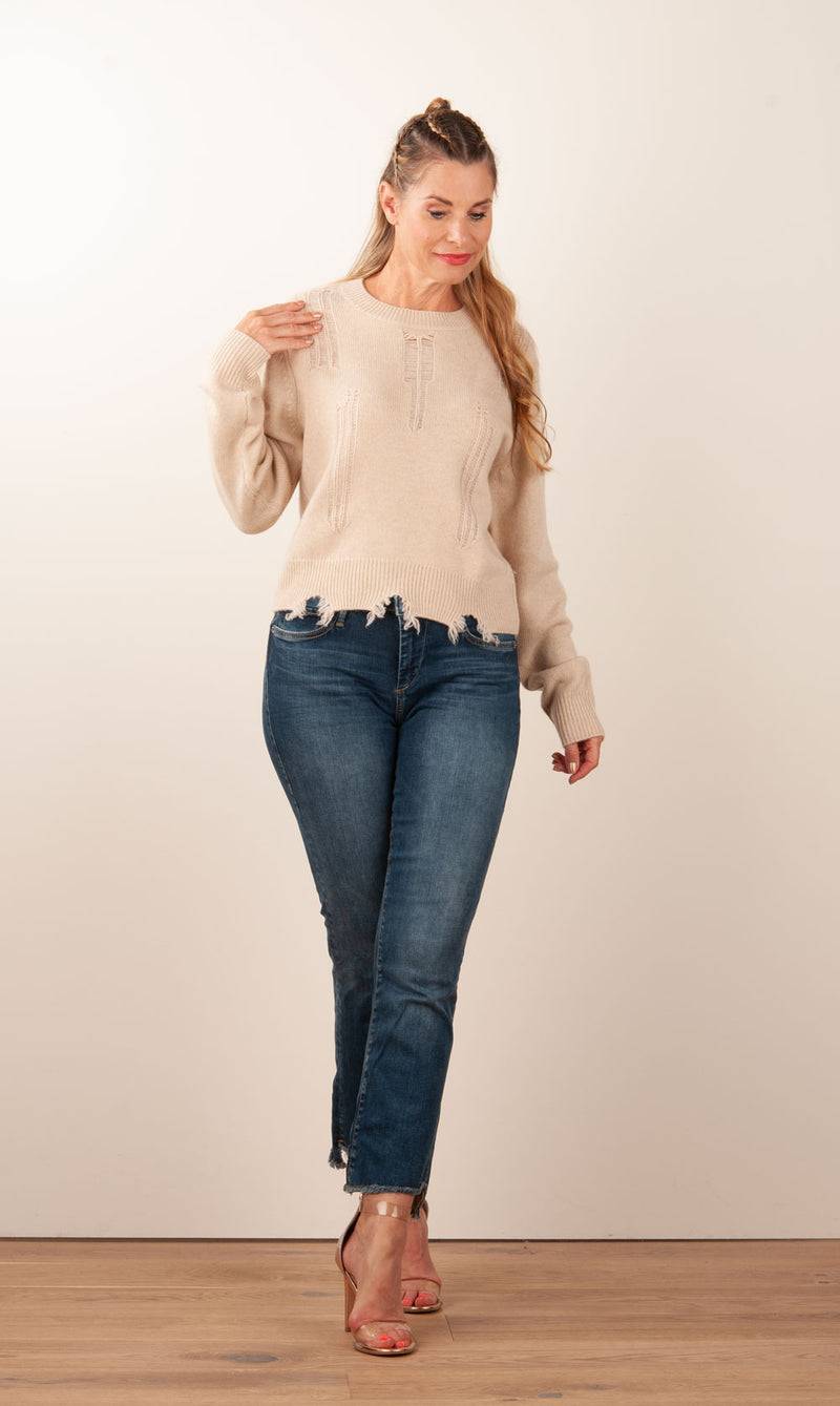 Kujten Kaschmir Pullover „Destroyed“ Beige Discount Store für neue Produkte
