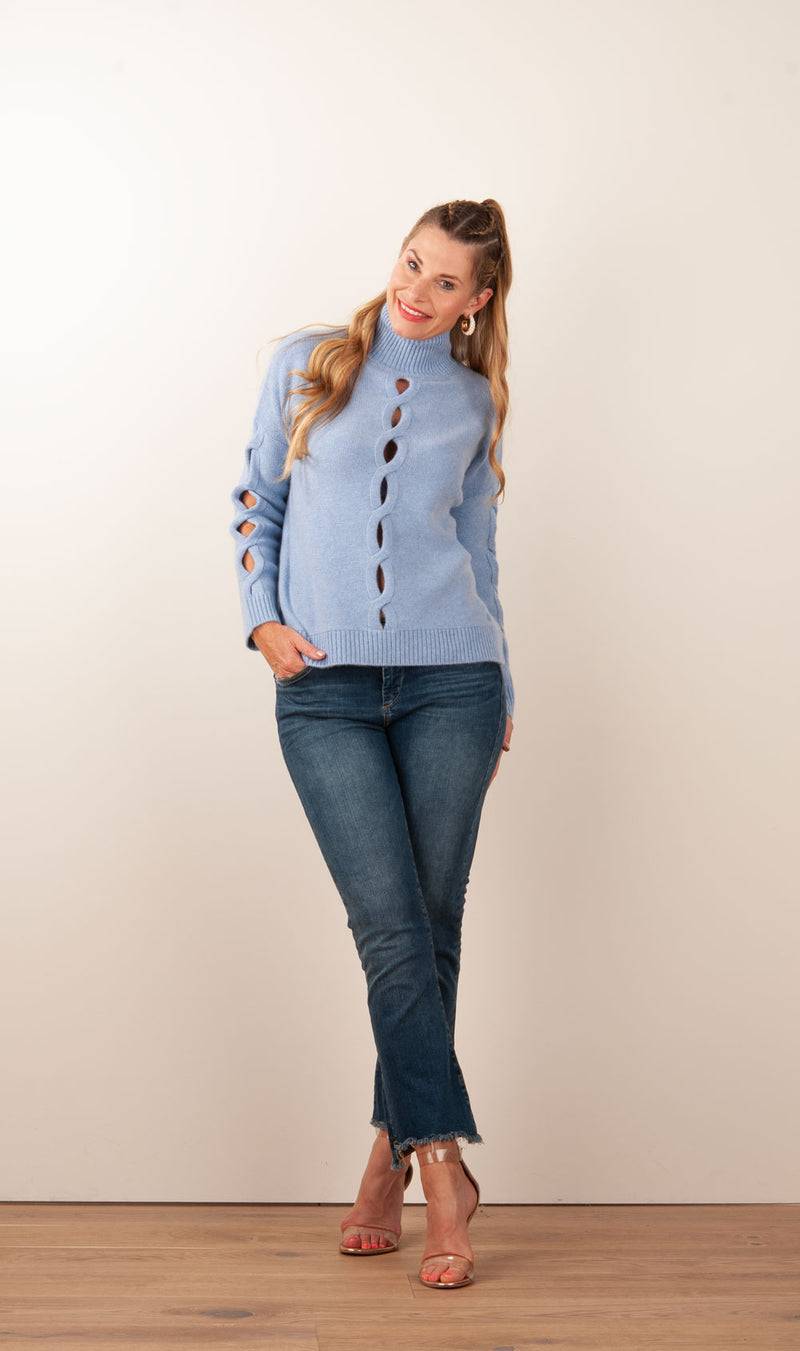Kujten Kaschmir Pullover „Cut-Outs“ Hellblau Nur noch ein Tag übrig