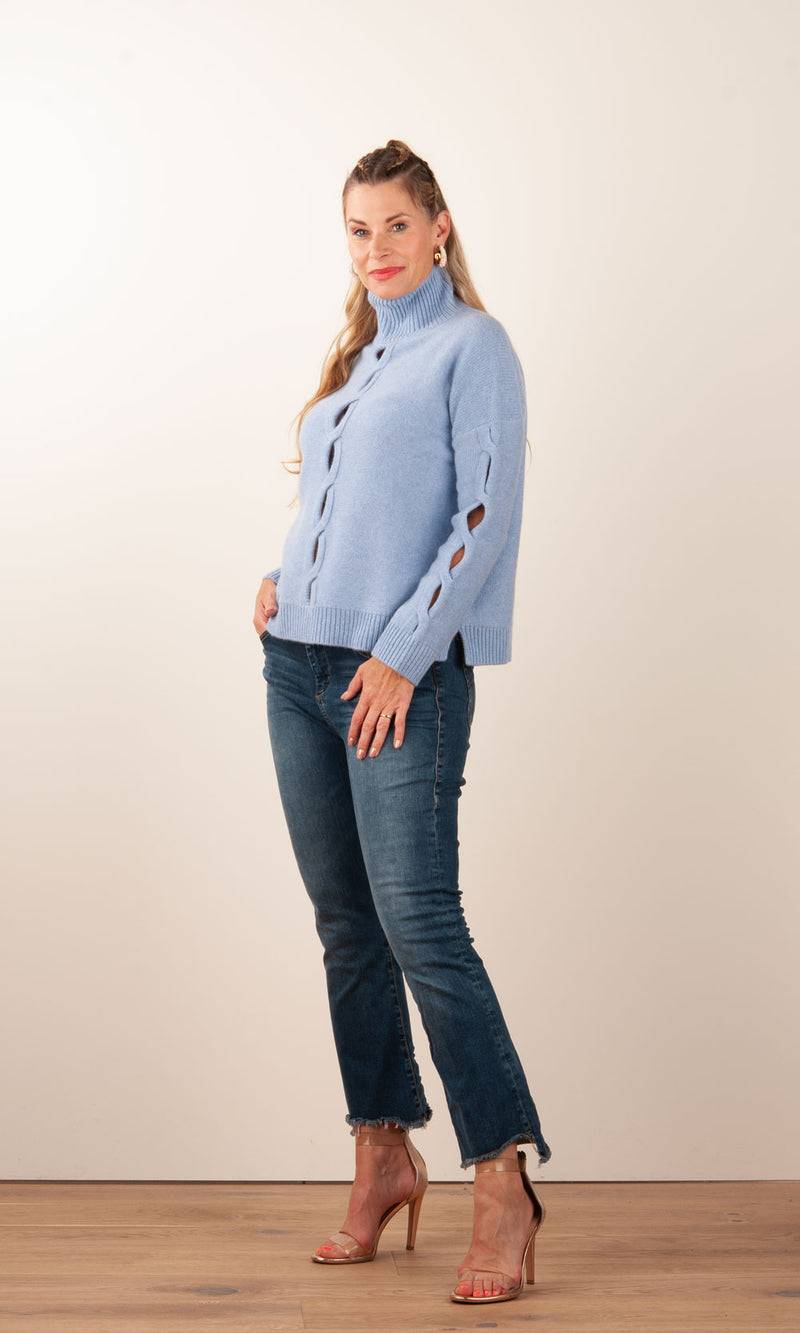 Kujten Kaschmir Pullover „Cut-Outs“ Hellblau Nur noch ein Tag übrig