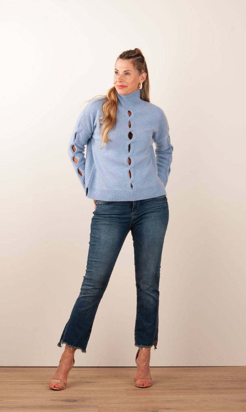 Kujten Kaschmir Pullover „Cut-Outs“ Hellblau Nur noch ein Tag übrig