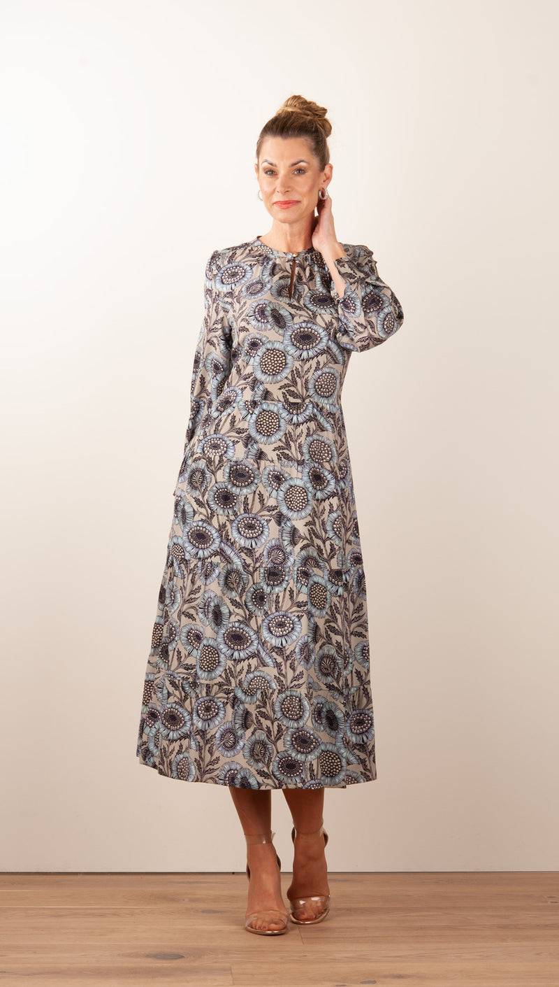 fleur Kleid „Blumen“ Taupe | Multicolor Exklusivangebot