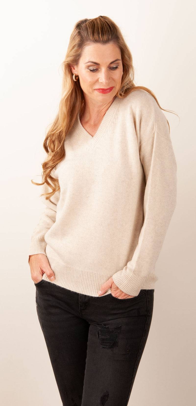 Blossom & Co. Kaschmir Pullover Melange Beige Begrenzte Freigabe