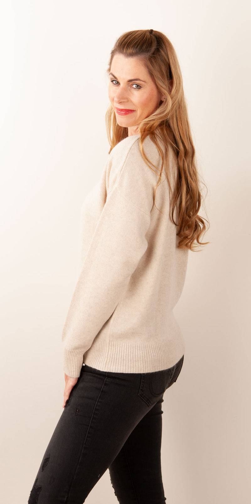 Blossom & Co. Kaschmir Pullover Melange Beige Begrenzte Freigabe