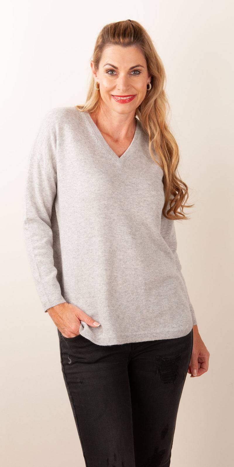 Blossom & Co. Kaschmir Pullover Melange Grau Letzter Tag