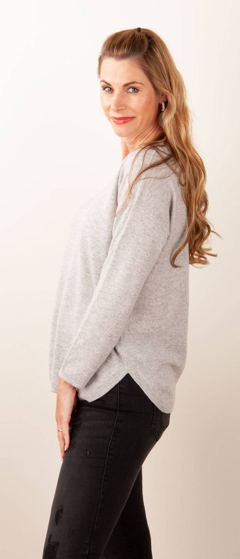 Blossom & Co. Kaschmir Pullover Melange Grau Letzter Tag