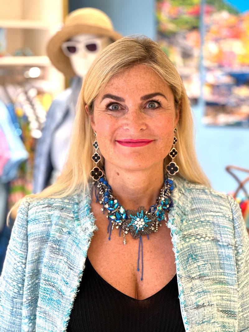 fleur Bouclé Mantel Blau | Weiß Nur für heute