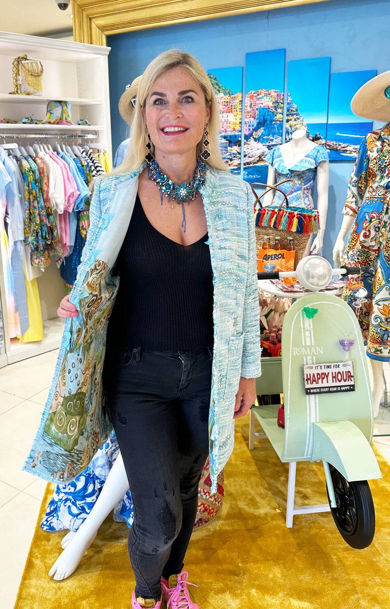 fleur Bouclé Mantel Blau | Weiß Nur für heute