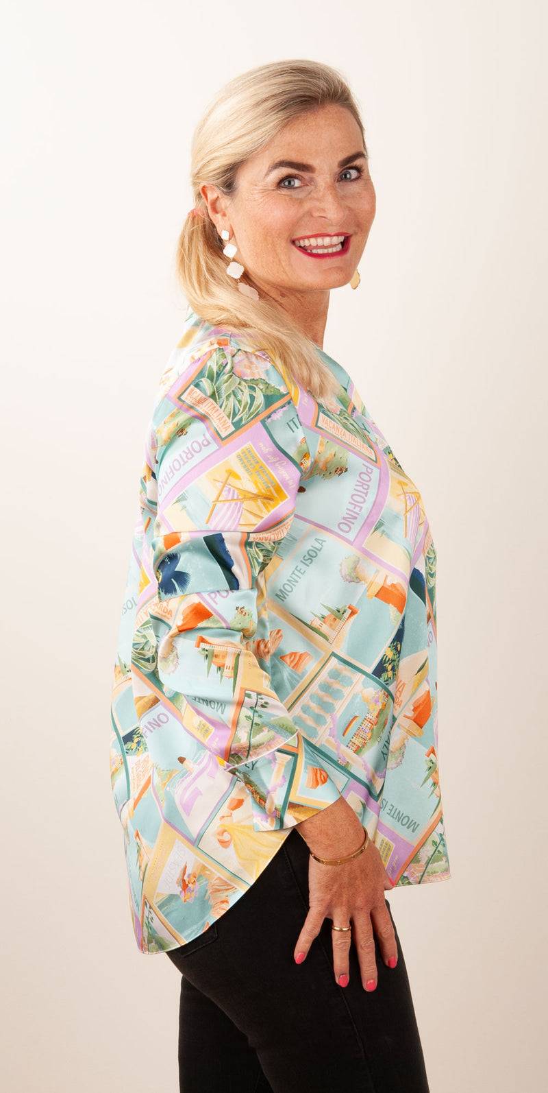 Herzensangelegenheit Seidenbluse „Postkarten“ Multicolor Super Rabatt