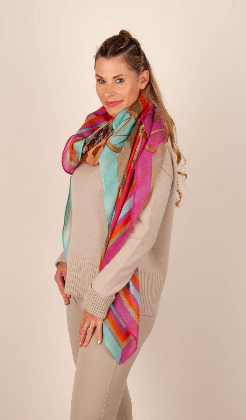 Mucho Gusto Viereckstuch „Zürich“ Pink | Türkis | Multicolor Bis zu 55% Rabatt