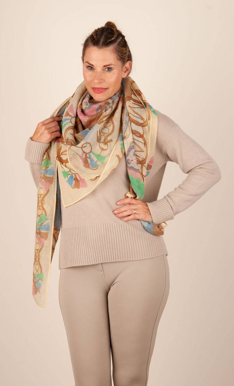 Mucho Gusto Viereckstuch „Zürich“ Creme | Beige | Multicolor Discount Store für neue Produkte