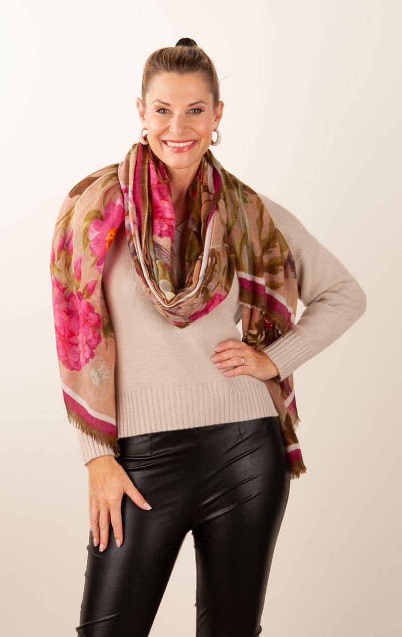 Simone Bruns Schal „Blumen & Blätter“ Taupe | Multicolor Outlet