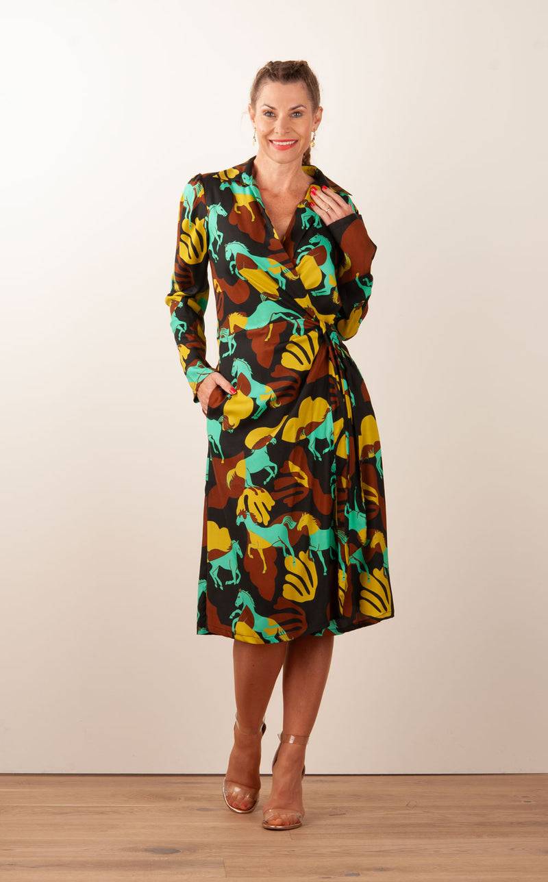 Sara Roka Wickelkleid Braun | Schwarz | Multicolor Kostenlose Rückgabe
