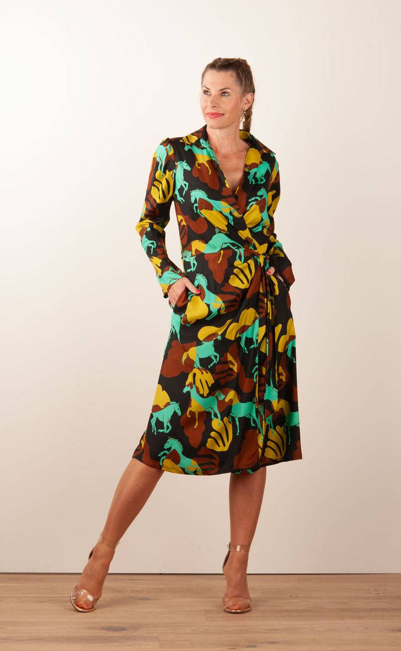 Sara Roka Wickelkleid Braun | Schwarz | Multicolor Kostenlose Rückgabe