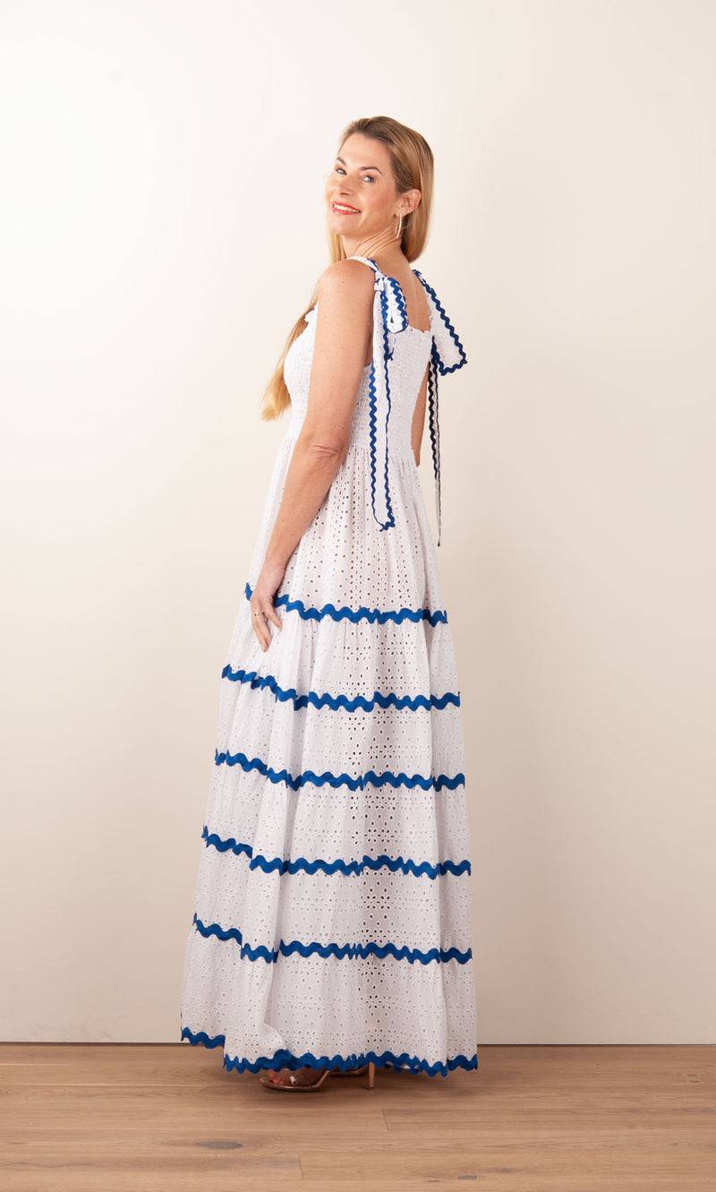 Flora Sardalou Kleid Weiß | Blau Fabrikpreis