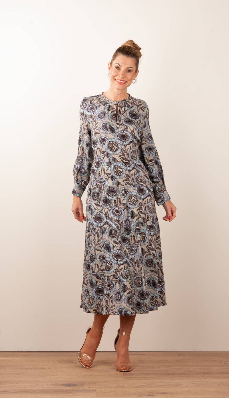 fleur Kleid „Blumen“ Taupe | Multicolor Kostenloser Versand international