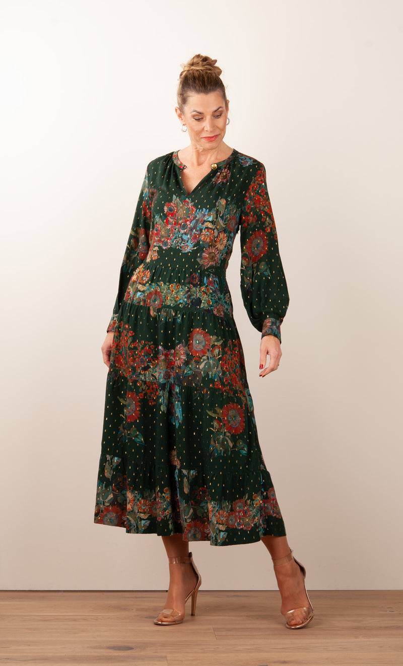 fleur Kleid „Blumen“ Grün | Multicolor Begrenzt auf 3 Tage