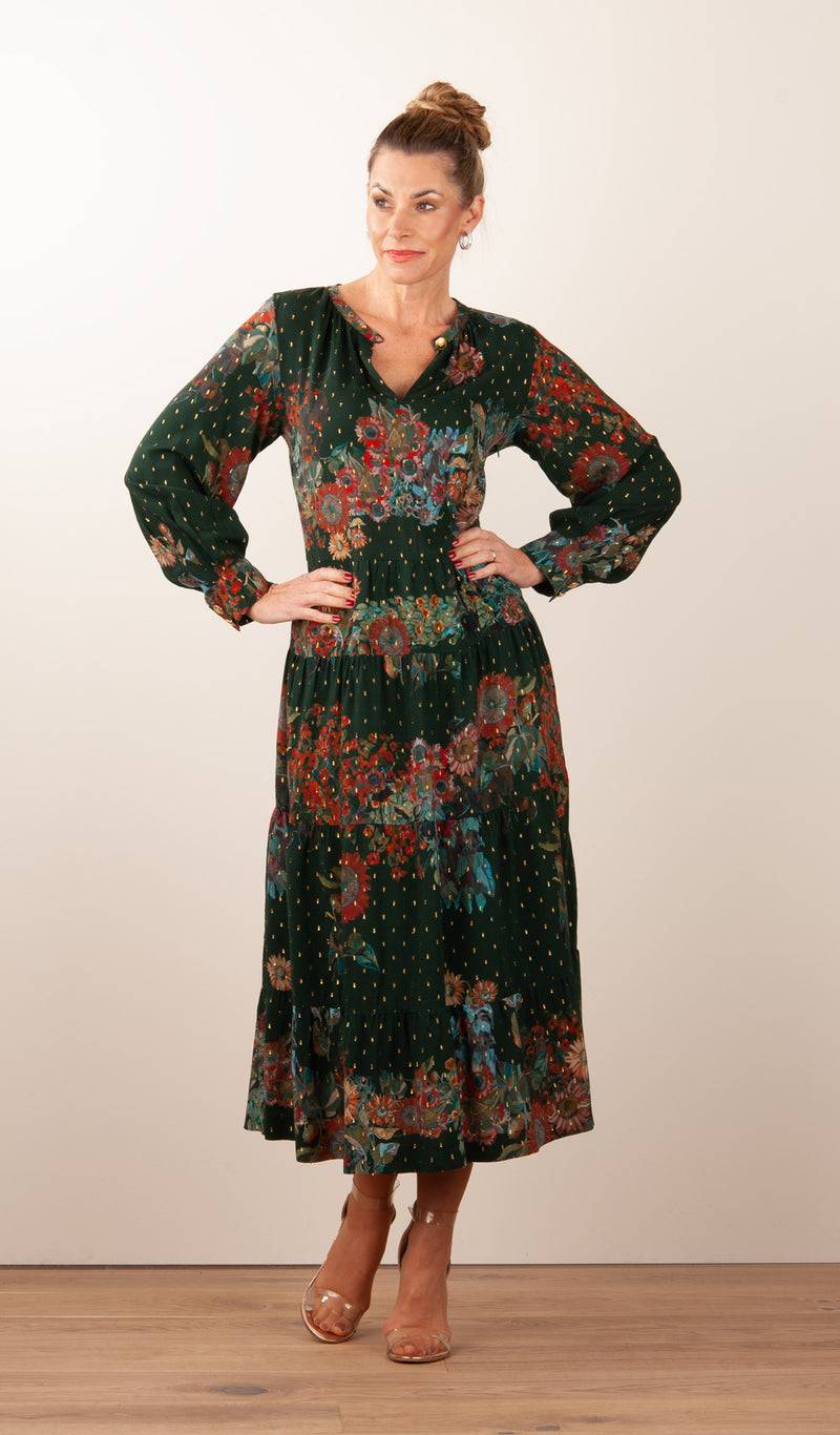 fleur Kleid „Blumen“ Grün | Multicolor Begrenzt auf 3 Tage