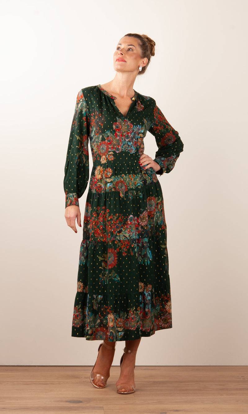 fleur Kleid „Blumen“ Grün | Multicolor Begrenzt auf 3 Tage