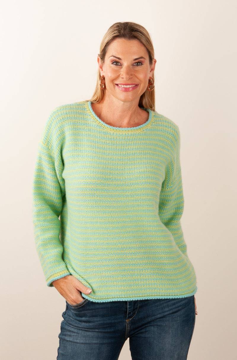 Kitted in Cashmere Kaschmir Pullover Grün | Gelb Vatertagsangebot