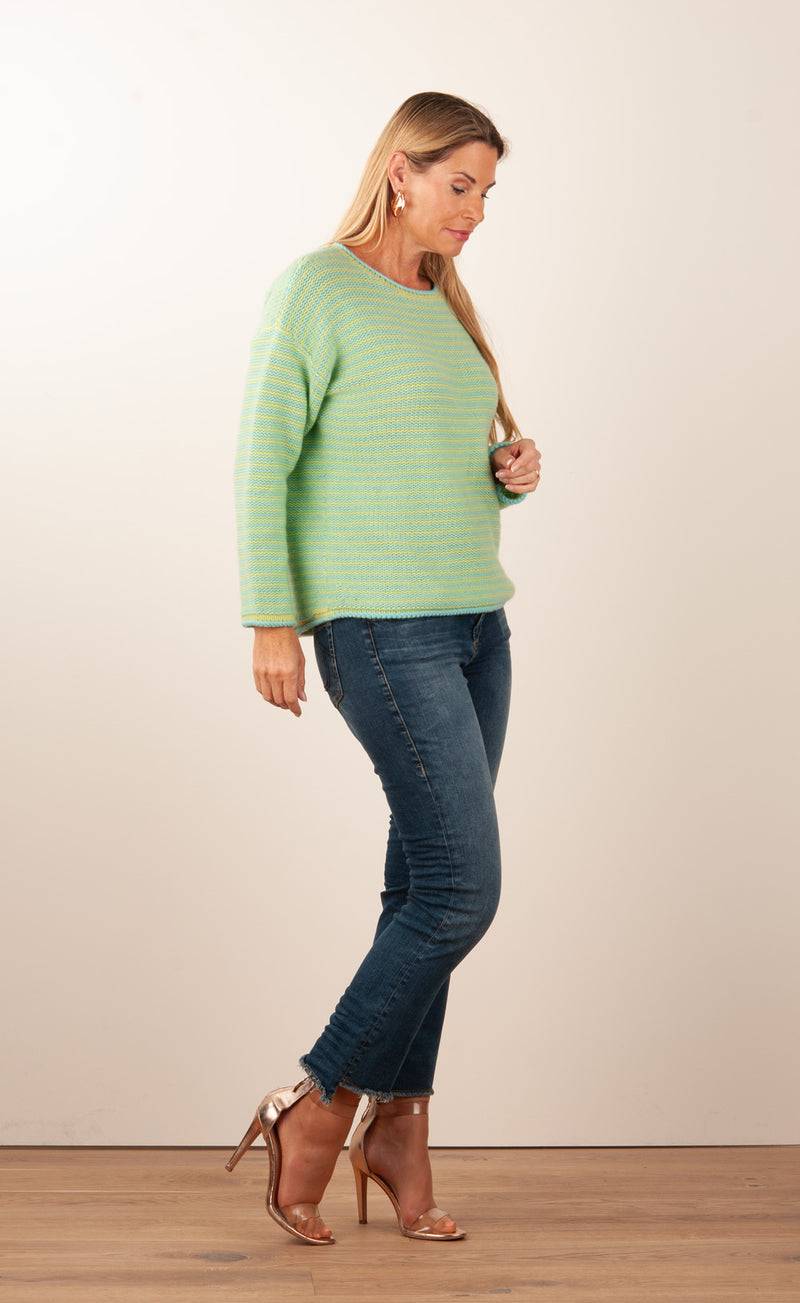 Kitted in Cashmere Kaschmir Pullover Grün | Gelb Vatertagsangebot