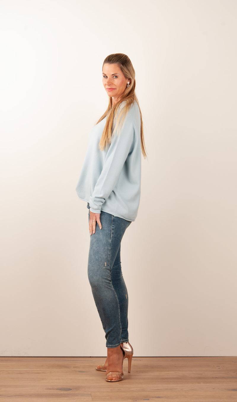 Kitted in Cashmere Kaschmir Pullover Hellblau Online Outlet
