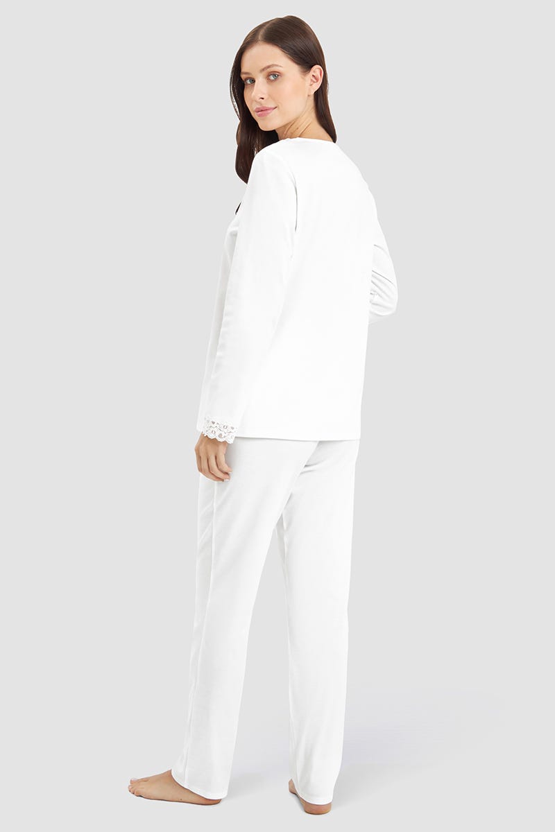 Rösch Pyjama mit Spitzendetails Cremefarben 100% Baumwolle Cyber Monday