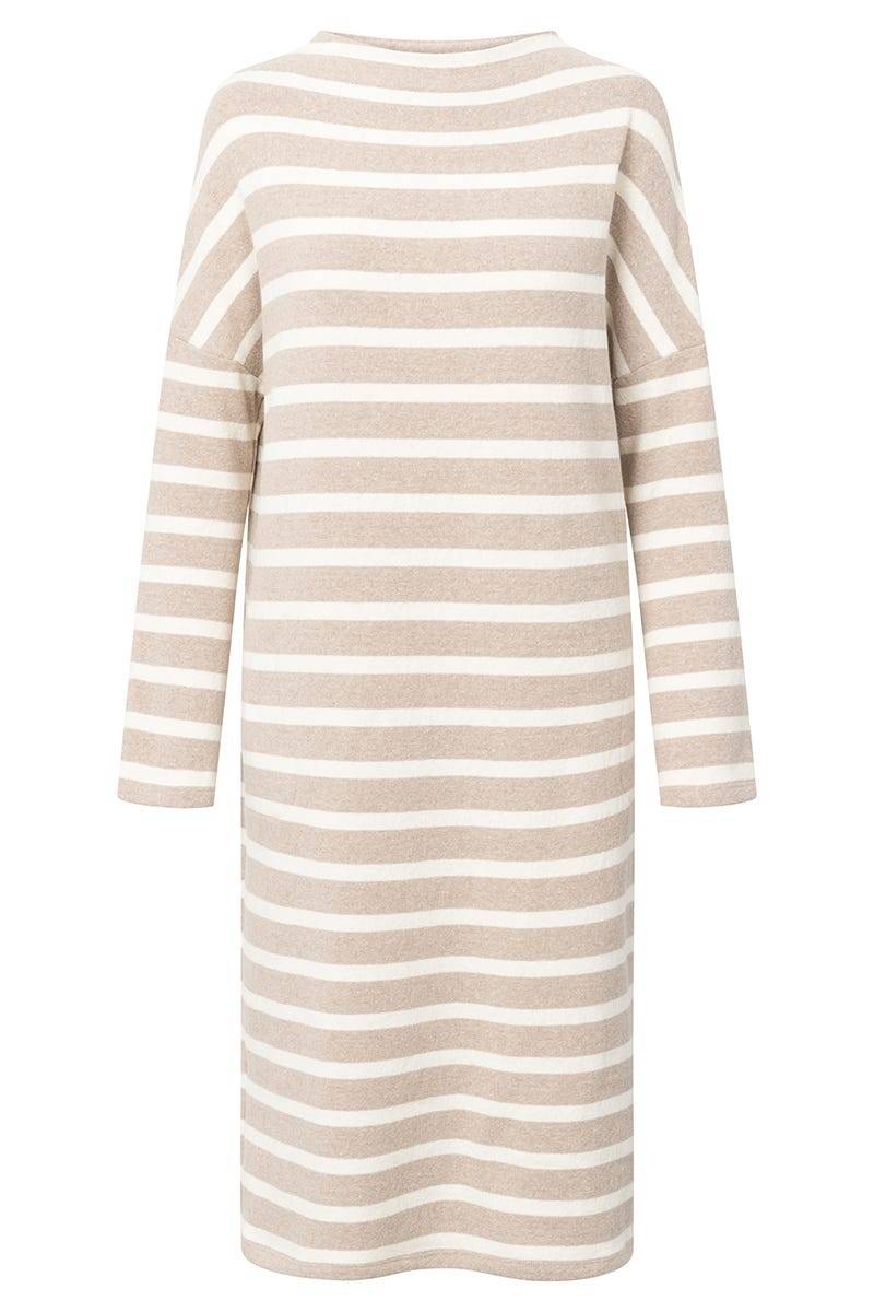 Rösch Hauskleid im Ringeldruck Hellbraun aus Strickware Blitzangebot
