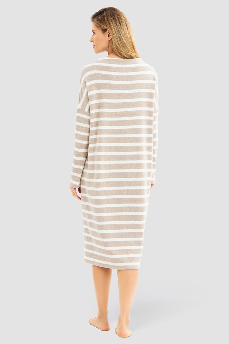 Rösch Hauskleid im Ringeldruck Hellbraun aus Strickware Blitzangebot