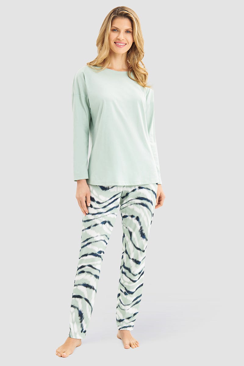 Rösch Pyjama mit Batikdruck Mintgrün 100% Baumwolle Kauf eins, bekomm eins gratis